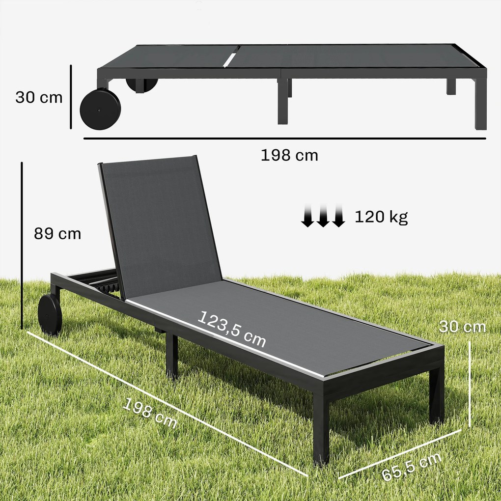 Outsunny Leżak Oddychający z 6-stopniową Regulacją Oparcia, Kółkami, Aluminiową Ramą | Aosom PL