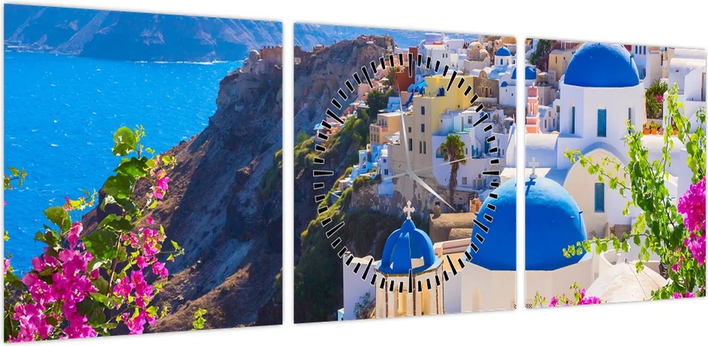 Obraz - Santorini, Grecja (z zegarem) (90x30 cm)