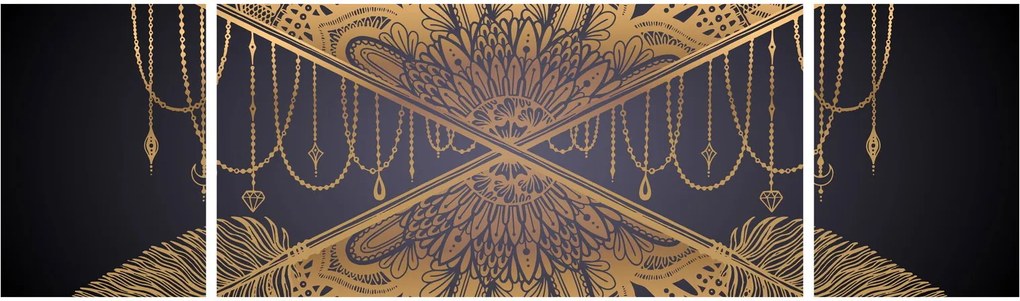Obraz - Złota mandala ze strzałkami (170x50 cm)