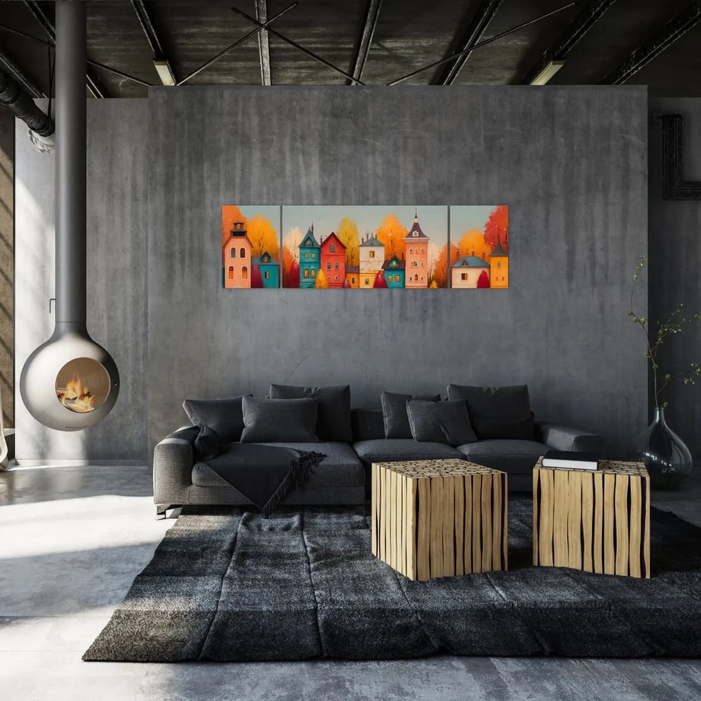 Obraz - Jesienna wieś (170x50 cm)