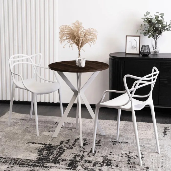 Stół Okrągły LAUREN 60 cm Orzech/Biały Loft Nowoczesny