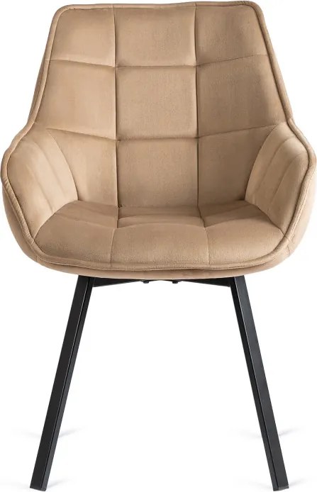 Krzesło Tapicerowane Obrotowe do Salonu LUNA Beżowe Welurowe Nowoczesne Loft