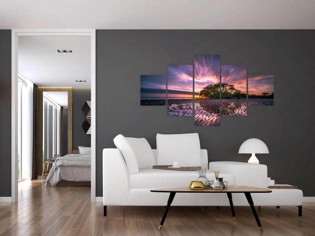 Obraz plaży o zachodzie słońca (125x70 cm)