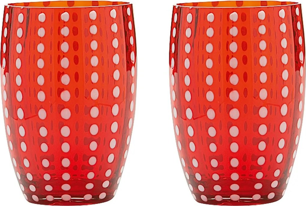 Zafferano Perle Red Glass – szkło kolorowe dmuchane ustami, 32 cl, ręcznie robione – zestaw 2 kieliszków do wody lub koktajli