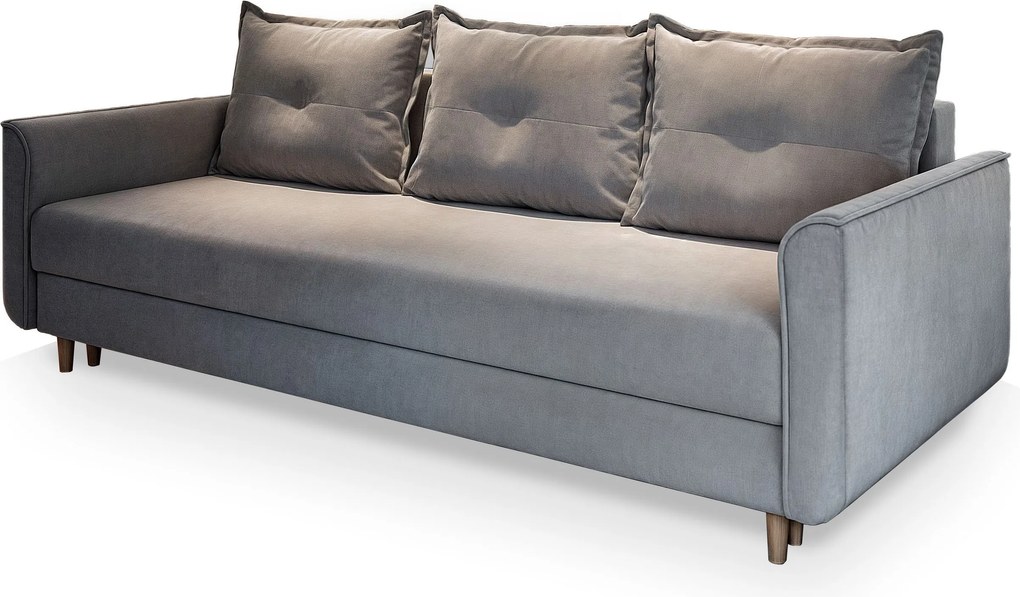 Masseno Sofa NAPOL z funkcją spania i pojemnikiem na pościel, Rozkładana sofa - Jasnoszary, PAROS 05