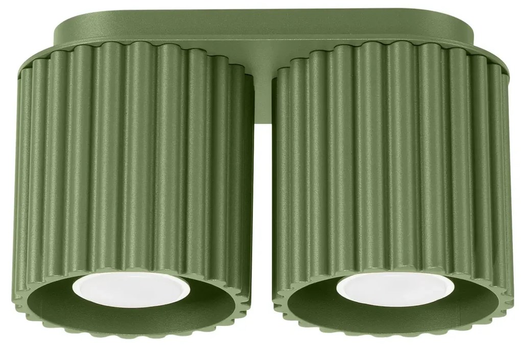 Plafon dwupunktowy AURA 2 zielony oliwkowy GU10 ryflowany SOLLUX  LIGHTING