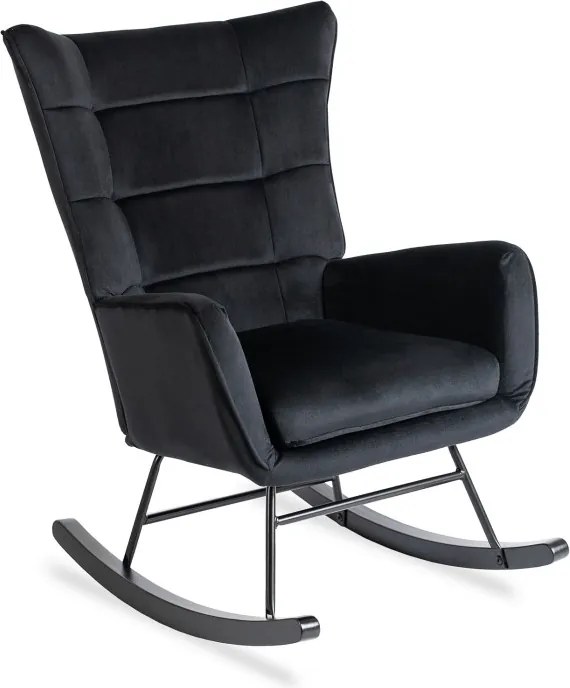 Fotel Bujany na Biegunach Uszak Wypoczynkowy JACKSON Czarny Welurowy do Salonu Nowoczesny