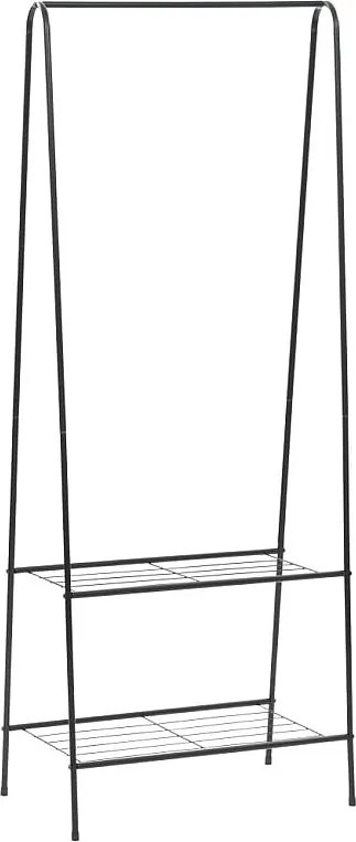 Czarny wieszak na ubrania ze stali z 2 półkami na ubrania i buty do sypialni lub garderoby - 59 x 35 x 150 cm