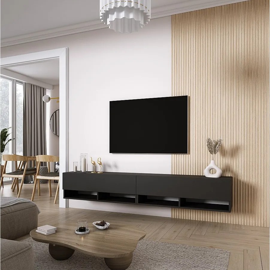 Szafka pod telewizor 200 (2 x 100) cm Czarny Mat, 200 × 32 × 34 cm