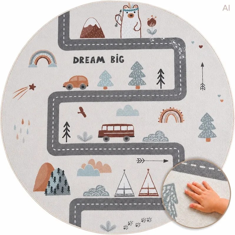 Dywan dziecięcy Coco Miasteczko kremowe koło 160 cm x 160 cm