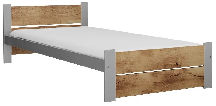 Łóżko IKAROS DOUBLE 90 x 200 cm, dąb artisan/szary Stelaż: Ze stelażem listwowym rolowanym, Materac: Bez materaca