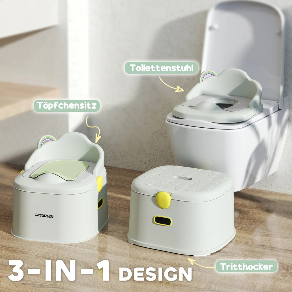 AIYAPLAY Nocnik dla dzieci 3-w-1, zdejmowany nakładka, siedzisko z ekoskóry, do 50 kg, Szary