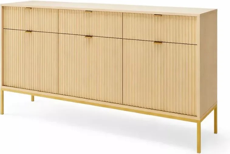 Cubero komoda 3 szuflady 154 cm nowoczesna ryflowany front metalowe nóżki