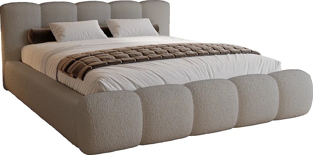 Łóżko tapicerowane 200x200 cm Ravello - łóżko z pojemnikiem, stelaż metalowy - tkanina boucle jasny szary (Lambi 11)