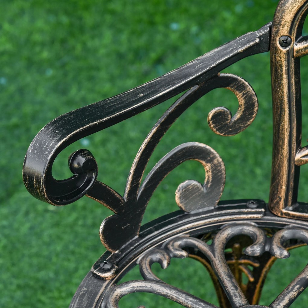 Outsunny Ławka ogrodowa 2-osobowa z metalu, ławka w stylu retro z motywem kwiatowym 100 x 54 x 78 cm, brązowa | Aosom PL