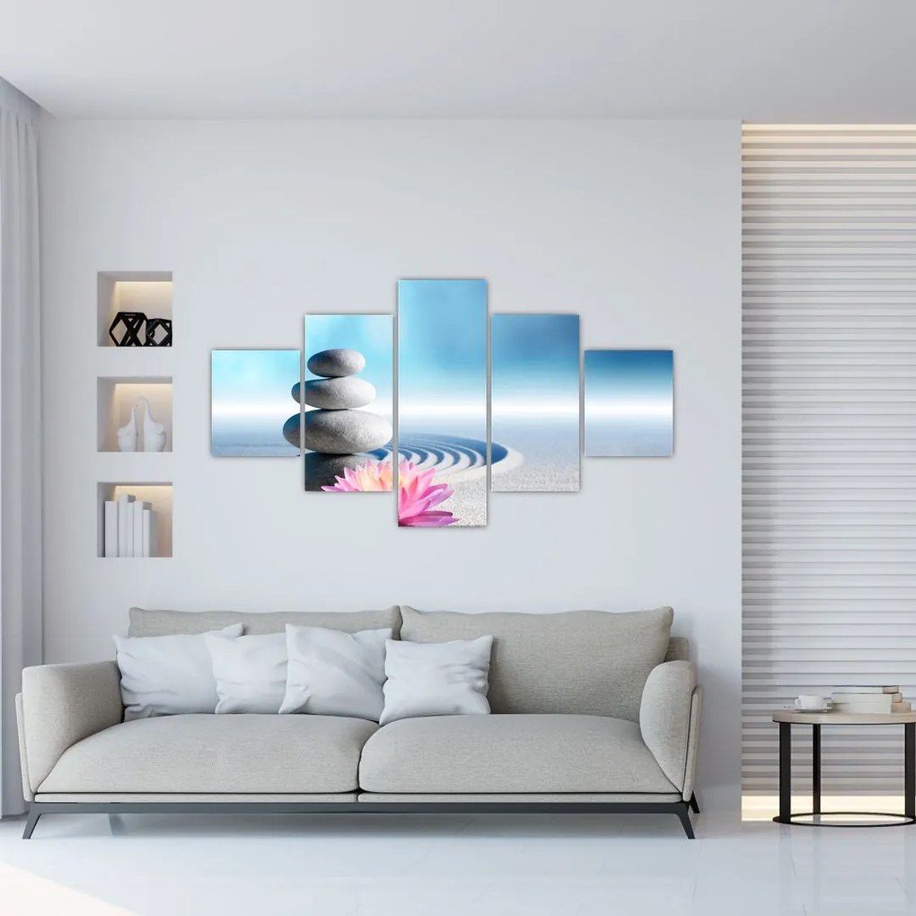 Obraz piasku, lilii i kamieni spa (125x70 cm)