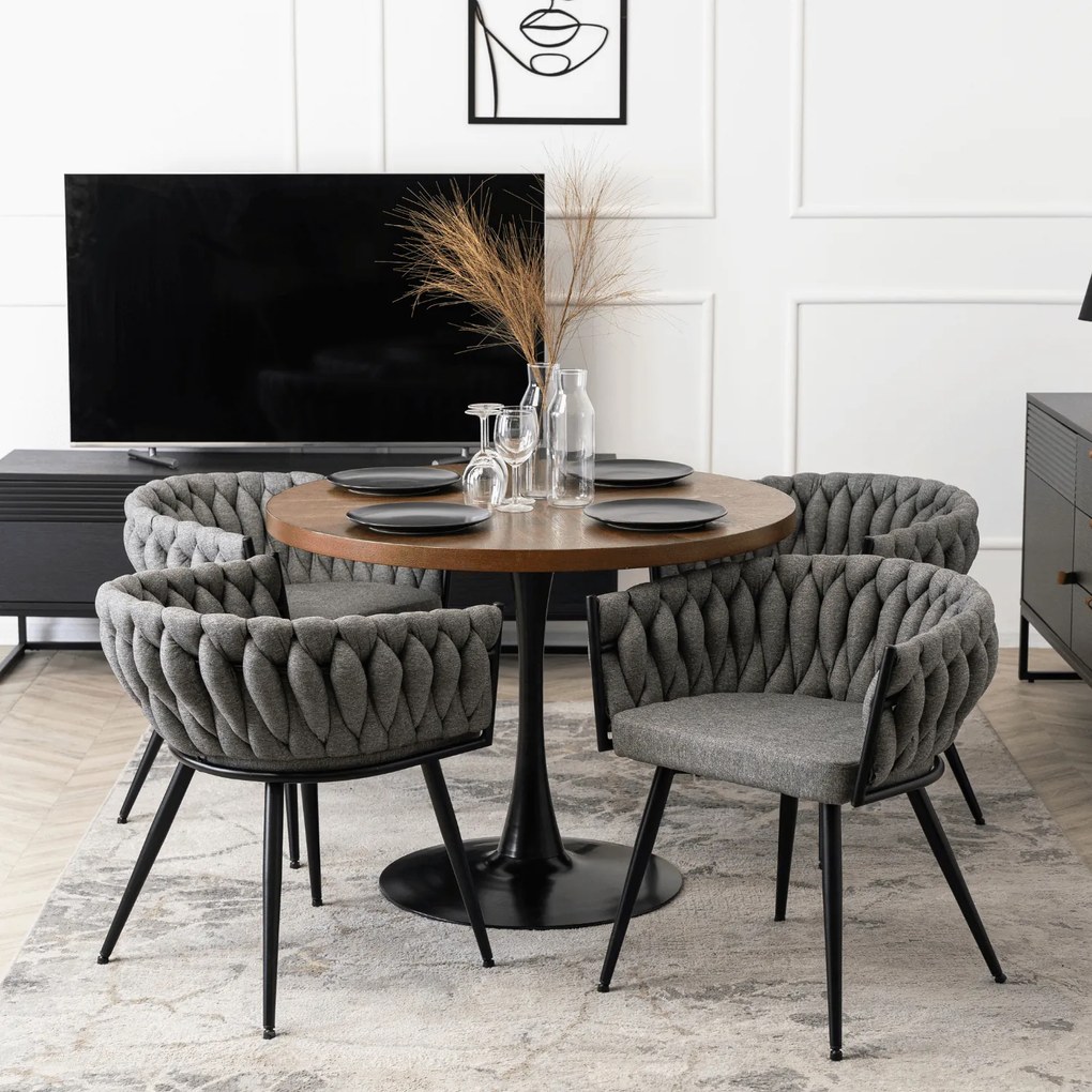 Krzesło Tapicerowane Plecione do Salonu EMPOLI Szare Nowoczesne Loft