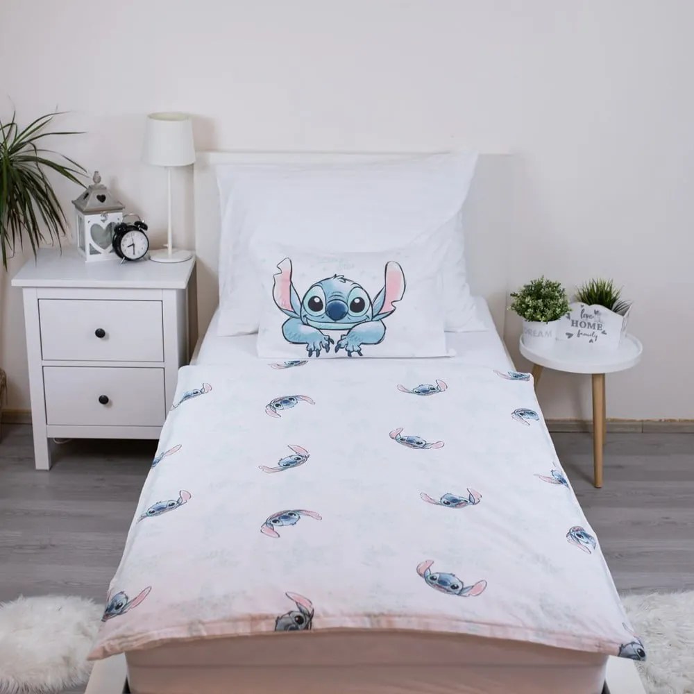 Biała bawełniana pościel dziecięca do łóżeczka 100x135 cm Lilo and Stitch "White Star" – Jerry Fabrics