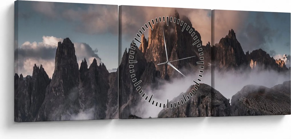 Obraz - Włoskie Dolomity ukryte we mgle (z zegarem) (90x30 cm)