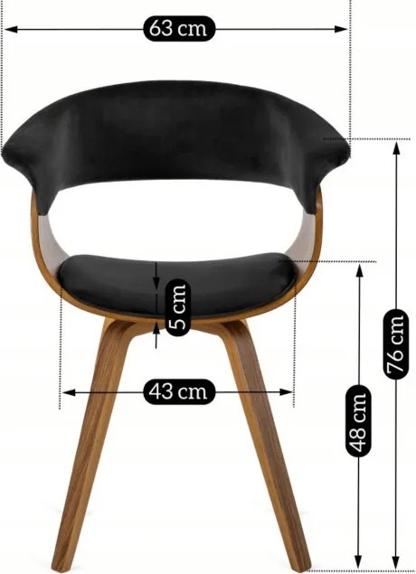 Krzesło Tapicerowane z Drewna Giętego Do Jadalni OHIO 2 Czarne Welurowe Nowoczesne Loft