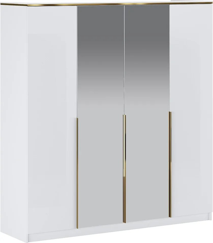 Szafa 4-drzwiowa - Z lustrami - Szer.200 cm - Biały połysk i Złoty - VUKIA od Pascal Morabito