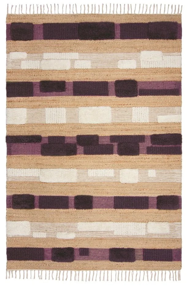 Fioletowo-naturalny dywan z mieszanki juty tkany ręcznie 160x230 cm Medina Blocks – Flair Rugs