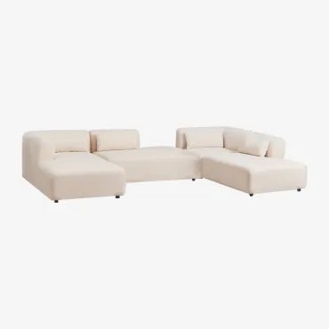 Sofa Modułowa Fogler 4-częściowa Z Leżanką Lewą I Podwójnym Szezlongiem Chenille Kremowy Beż - Sklum