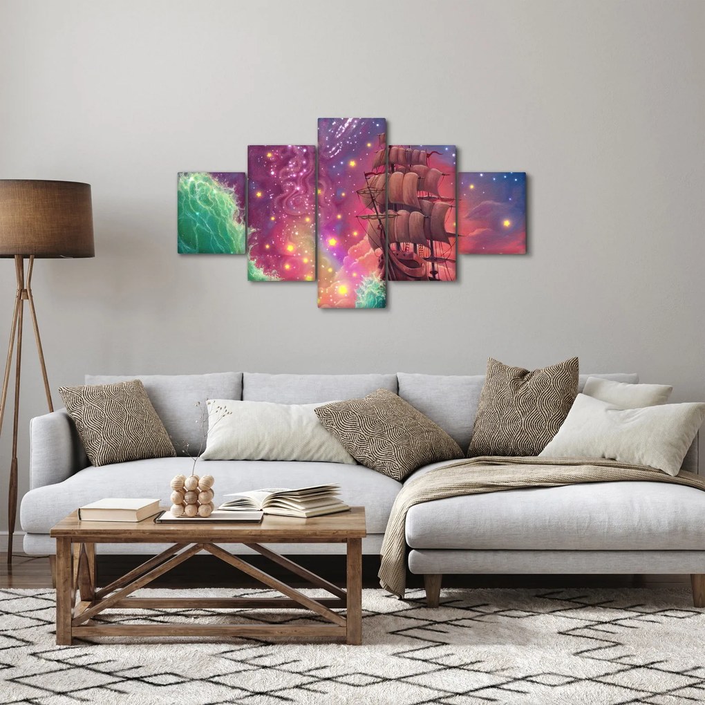 Obraz - Statek z kosmicznym niebem (125x70 cm)