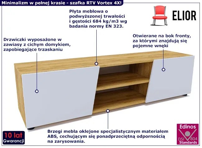 Szafka RTV na nóżkach z drzwiczkami dąb craft + biały - Vortex 4X