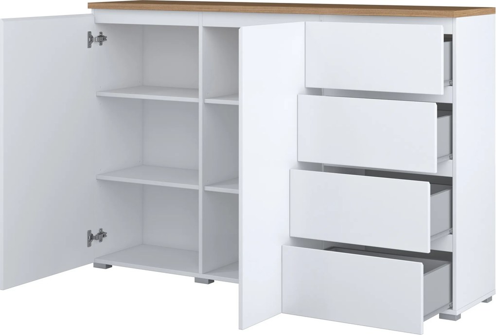 Komoda ORVO 150 cm do Salonu Sypialni Biały-dąb mauvella