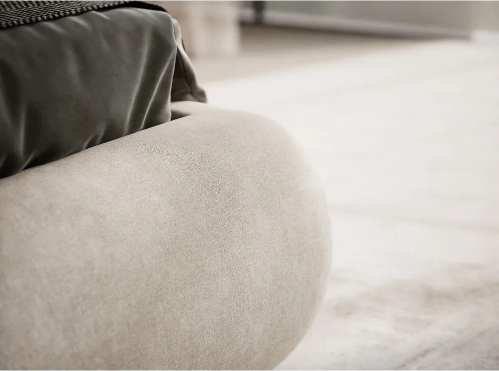 Beżowe tapicerowane łóżko dwuosobowe ze schowkiem i stelażem 180x200 cm Maumere – Maison de Rêve