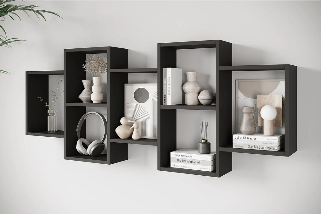 Nowoczesna półka wisząca lub stojąca do salonu, sypialni i pokoju, kwadrat czarny mat