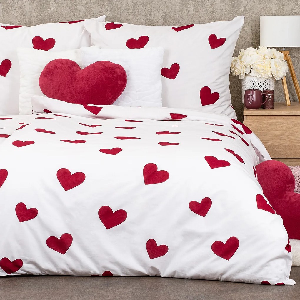 4Home Pościel bawełniana Red Hearts, 220 x 200 cm, 2 szt. 70 x 90 cm, 220 x 200 cm, 2 szt. 70 x 90 cm
