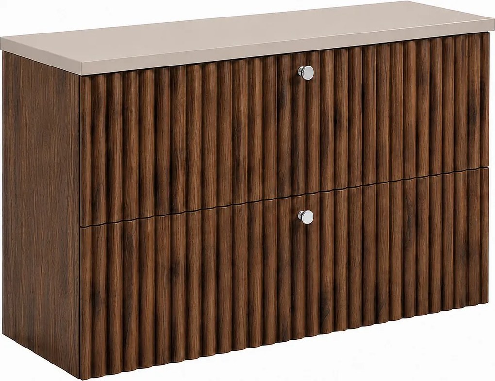 Szafka łazienkowa wisząca z blatem 80, dąb orzech + blat kaszmir, uchwyty w trzech kolorach, 80 x 44,4 x 58,6 cm