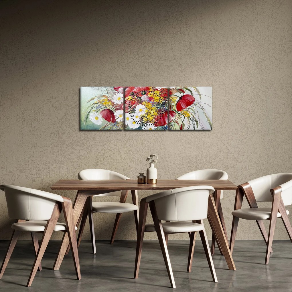 Obraz wazonu z dzikimi kwiatami (z zegarem) (90x30 cm)