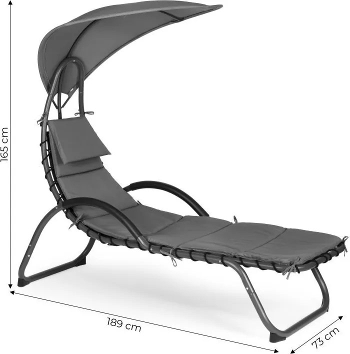 Wygodny leżak ogrodowy Casaro 158C - leżanka z daszkiem i poduchą, szary