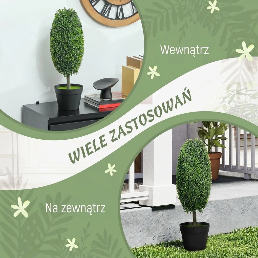 HOMCOM Zestaw 2 sztucznych roślin, drzewa sztuczne odporne na UV w doniczce, z tworzywa sztucznego, cementu, w kolorze zielonym