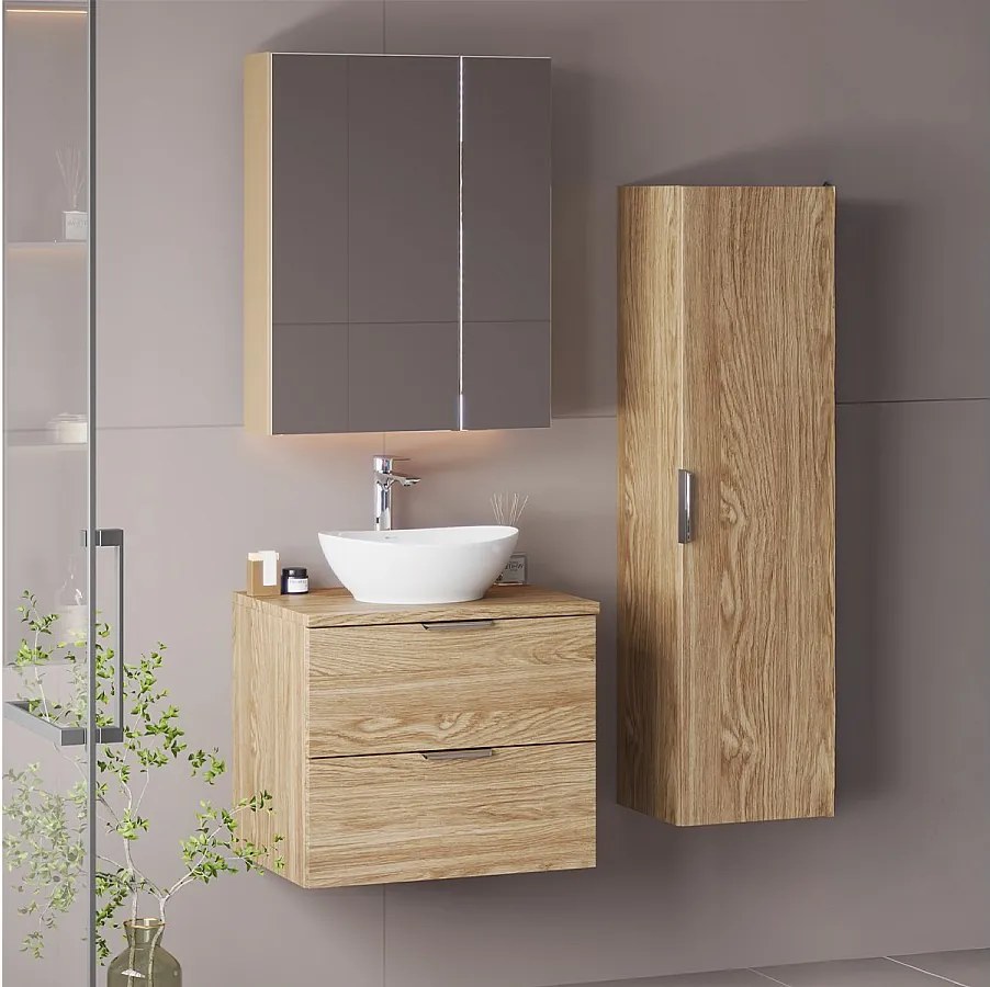 Zestaw do Łazienki 60cm Szafka z Blatem Dąb Olejowany Pile