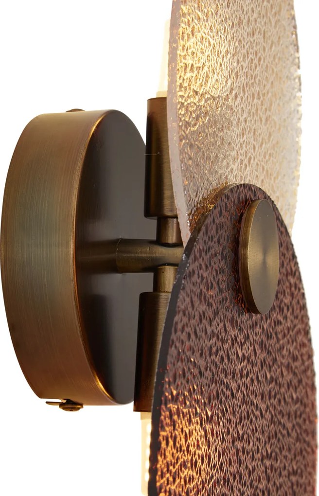 Lampa ścienna Art Deco ciemny brąz z bursztynowym szkłem 2-punktowa - Text