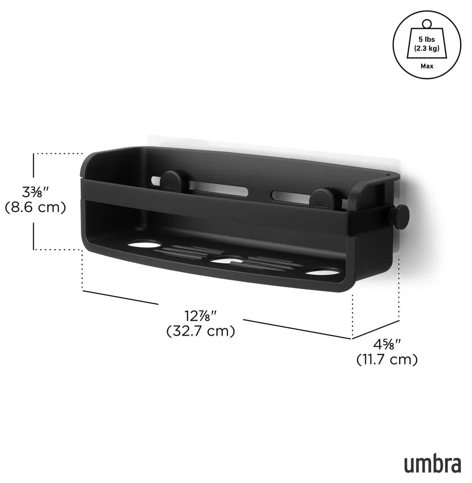 Czarna plastikowa półka łazienkowa bez wiercenia Flex Adhesive – Umbra
