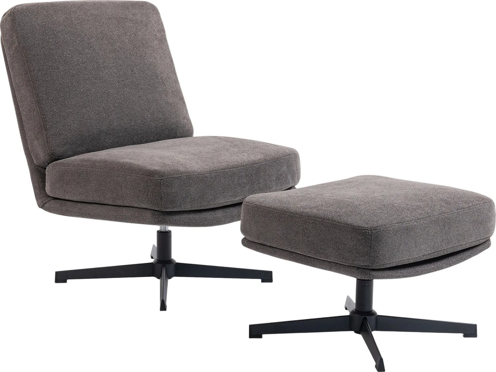 HOMCOM Fotel z podnóżkiem obrotowy, lounge w lnianej tkaninie do salonu, ciemnoszary | Aosom PL