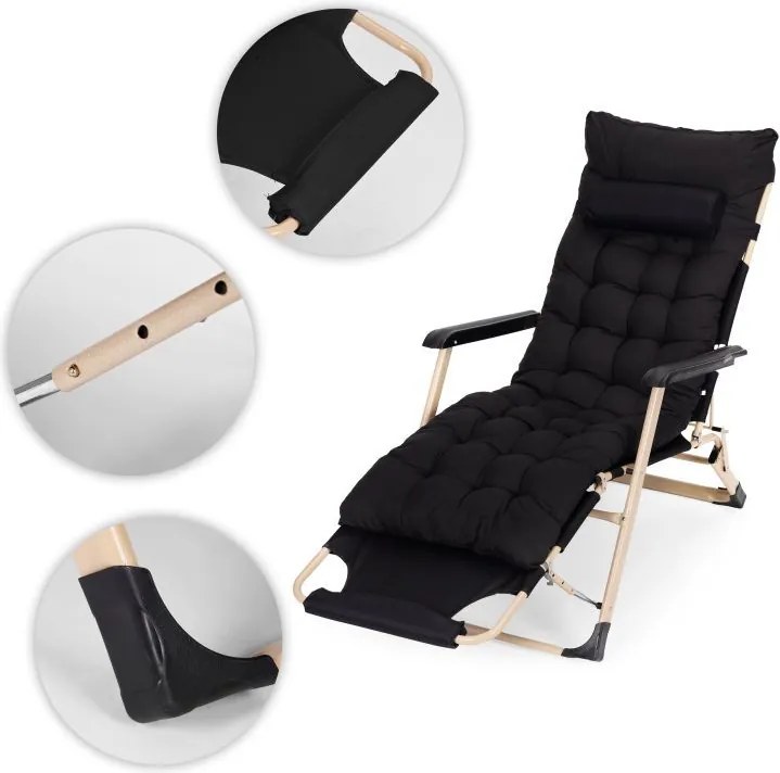 Leżak ogrodowy, składany, z poduszką Malta 010, czarny/złoty