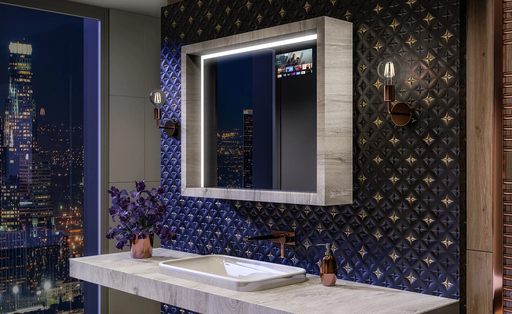 Lustro łazienkowe LED z ramą WoodenFrame w kolorze Dąb Oslo