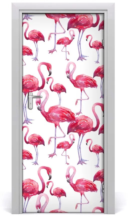 Naklejka samoprzylepna na drzwi Flamingi
