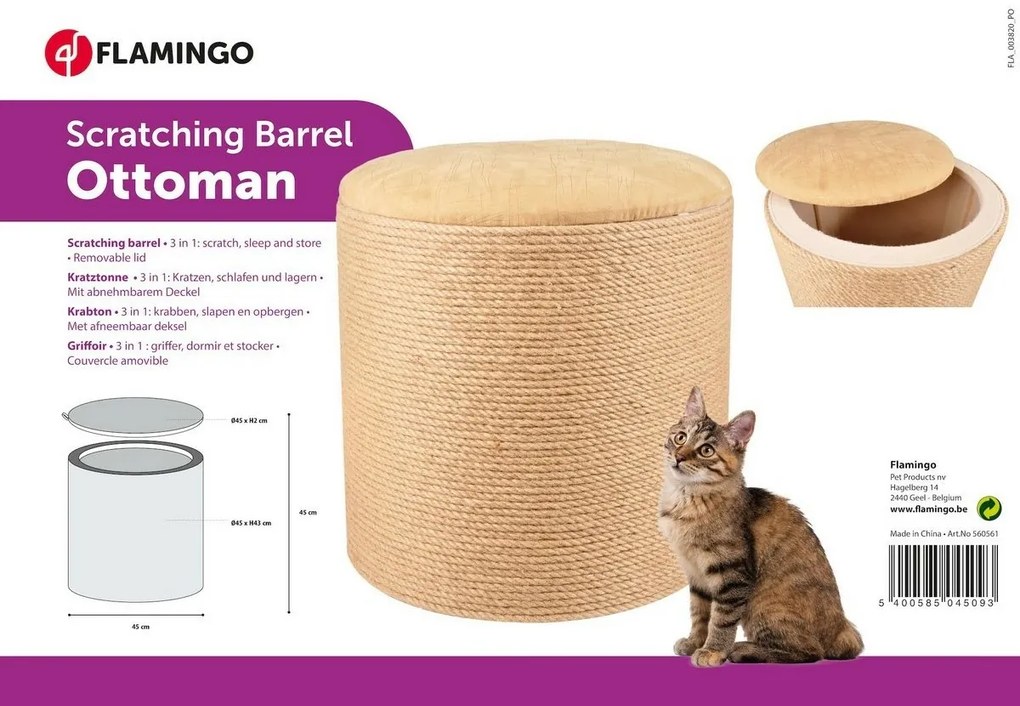 Flamingo Drapak dla kotów 3w1 OTTOMAN beżowy, 46 cm