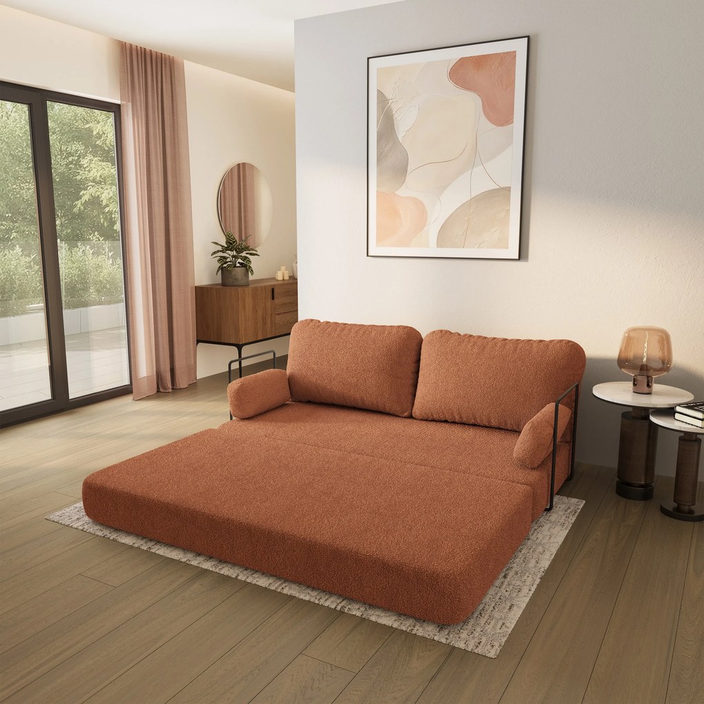 Masseno Sofa piankowa NIKSI z funkcją spania, Kanapa z pianki do salonu, Bezmontażowa, Tkanina bucle – Miedziany QUELLE 54