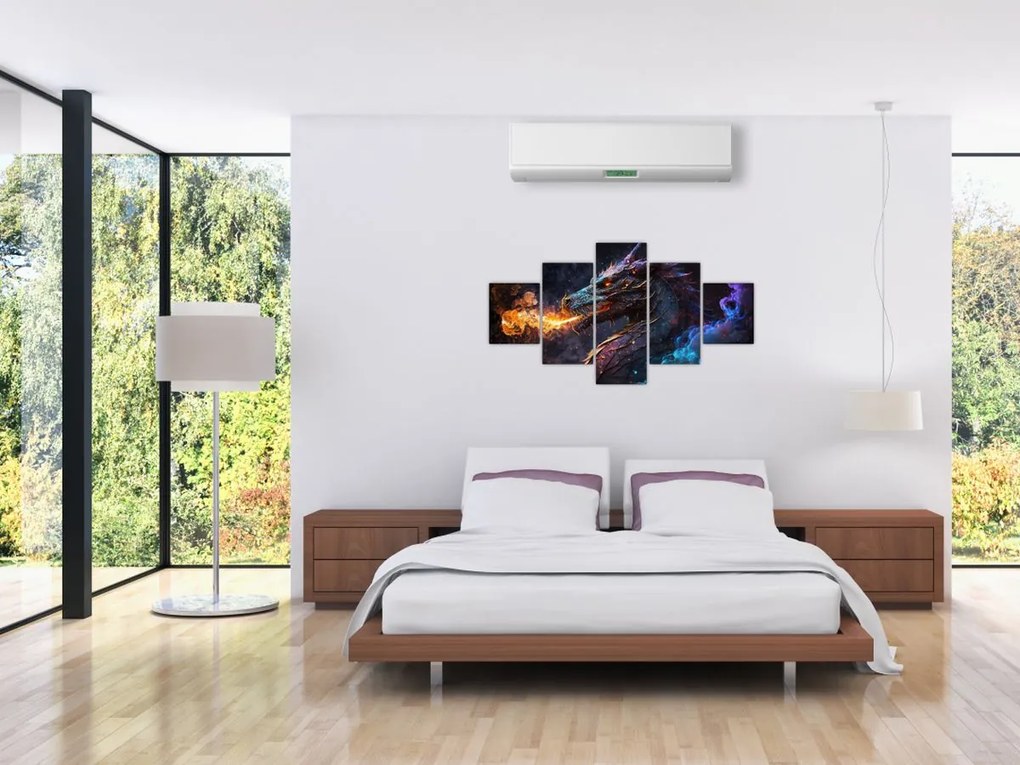 Obraz - Smok plujący płomieniami (125x70 cm)