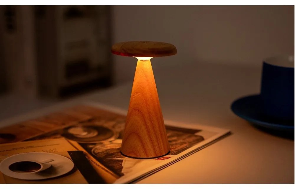 Lampa stołowa LED w naturalnym kolorze z drewnianym kloszem (wysokość 14 cm) Sylva – Gingko