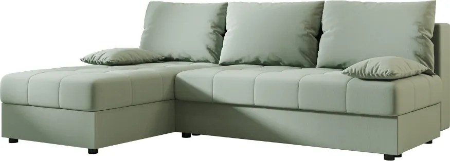 PROMOCJA Rozkładana dwustronna sofa narożna do L VENORIA SLIM 200x143 cm, jasna zieleń + 2 poduszki GRATIS II. jakość