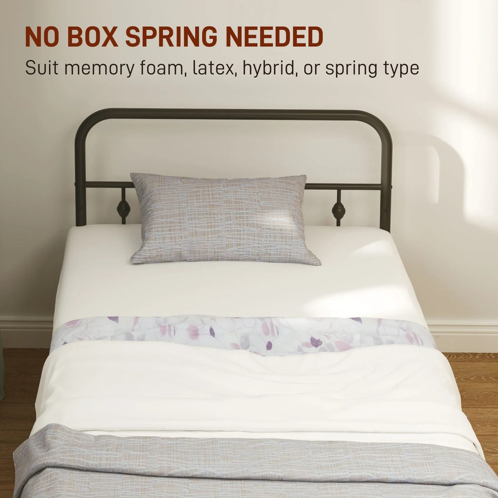 HOMCOM Pojedyncza metalowa rama łóżka, Łatwa montaż, z gumami redukującymi hałas, Czarna